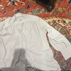 H&M size large button up blouse with sleeve cinched detail, Mint green, like new